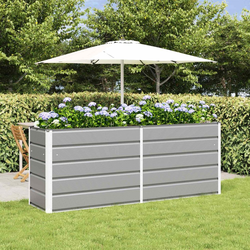Carré potager surélevé xxl acier galvanisé pour jardin design industriel 195x50x77 cm gris clair