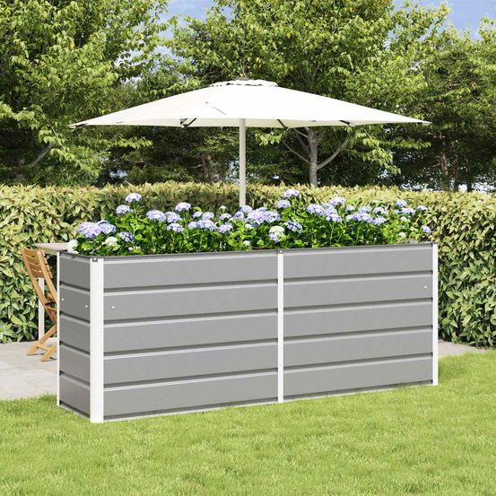 Carré potager surélevé xxl acier galvanisé pour jardin design industriel 195x50x77 cm gris clair