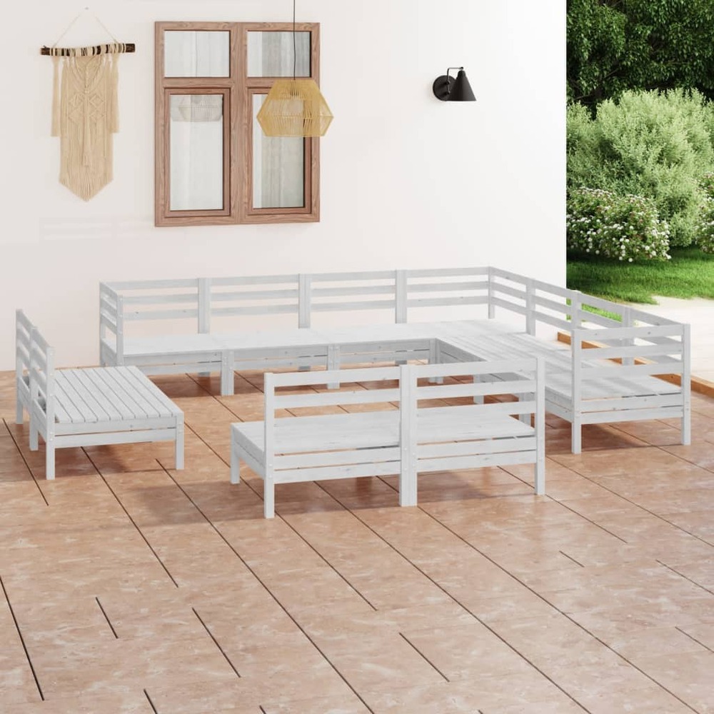 Salon de jardin 11 pcs bois de pin massif blanc