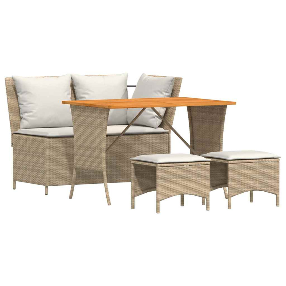 Ensemble à manger de jardin coussins 4 pcs beige résine tressée