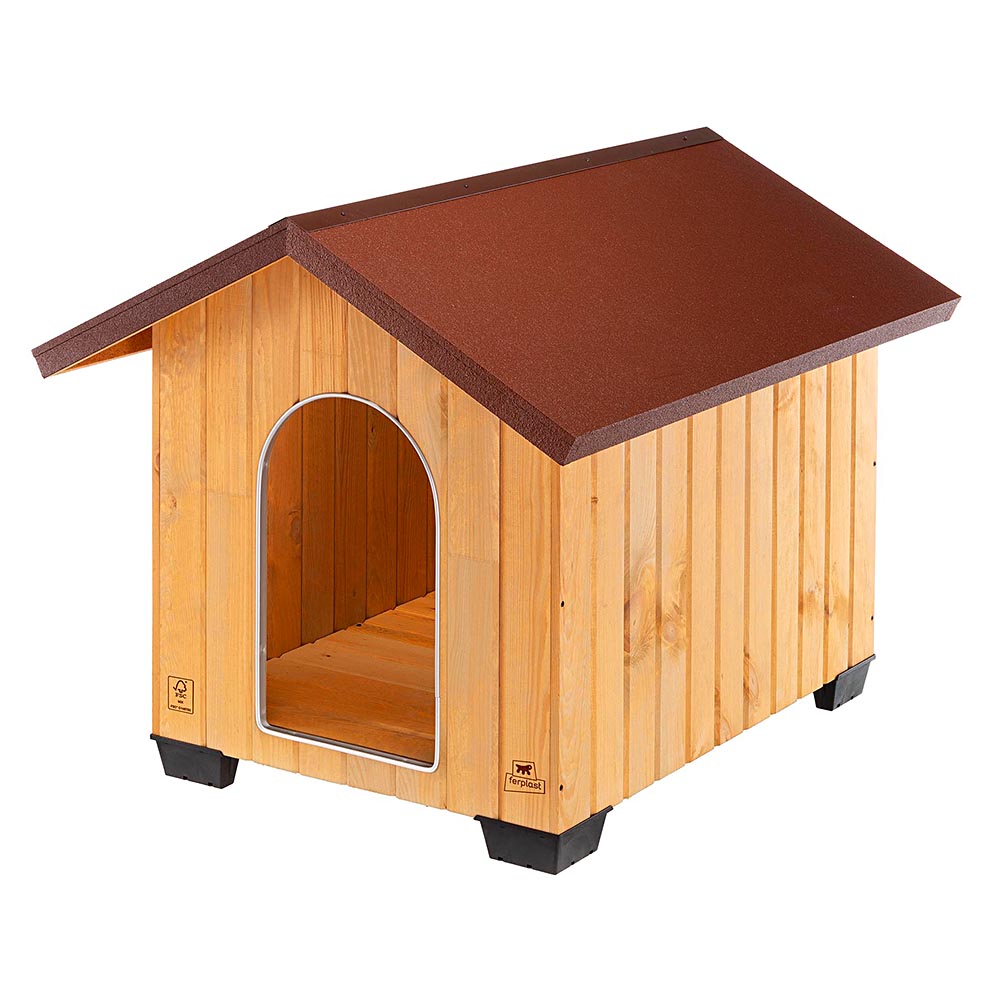 Ferplast niche pour chiens pour l'extérieur domus extra large en bois fsc, pieds isolants en plastique, grille pour l'aération,