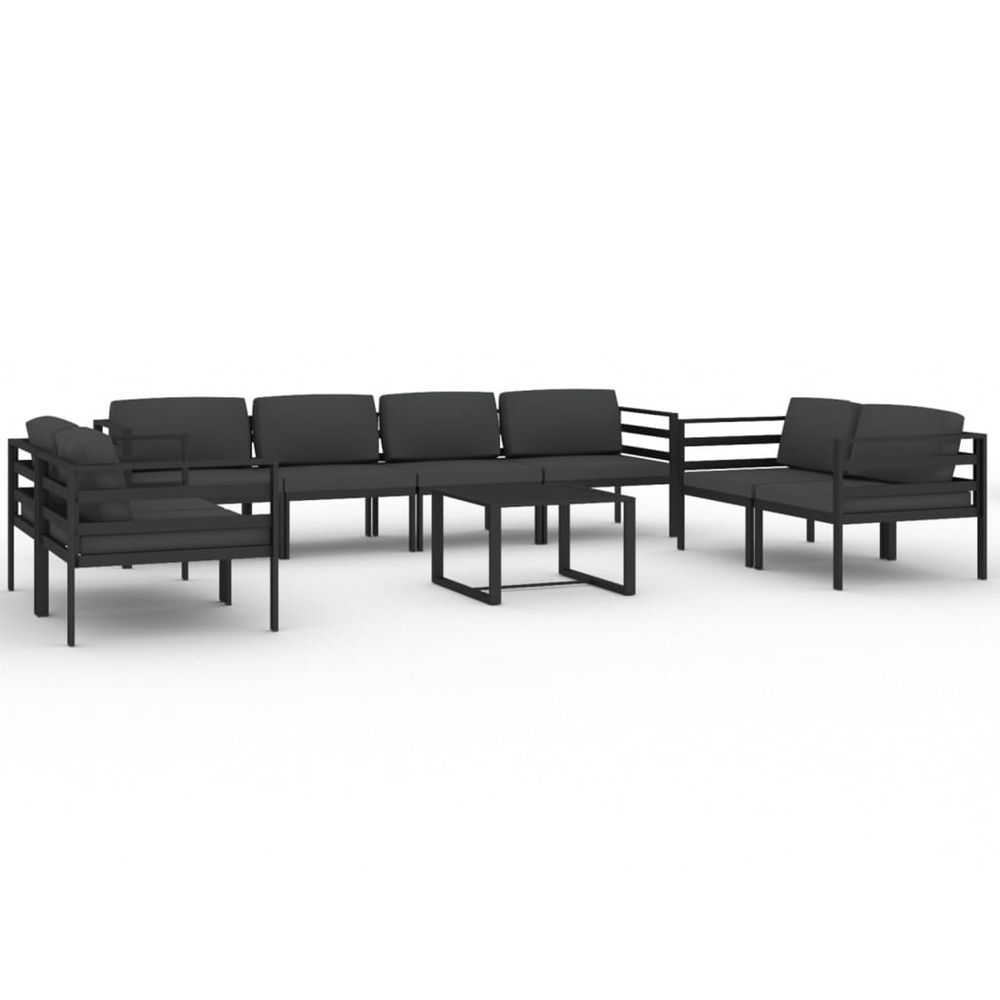 Salon de jardin 9 pcs avec coussins aluminium anthracite