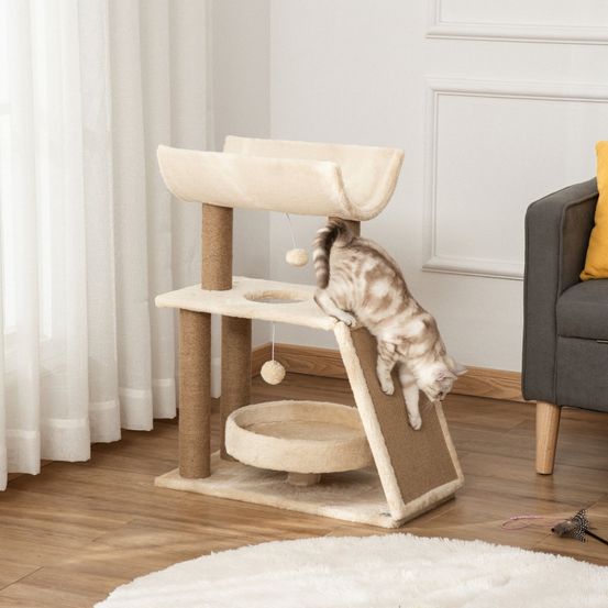 Arbre à chat sisal peluche avec lit et jouets griffoir multi-niveaux 76cm naturel - comfortxl pet living