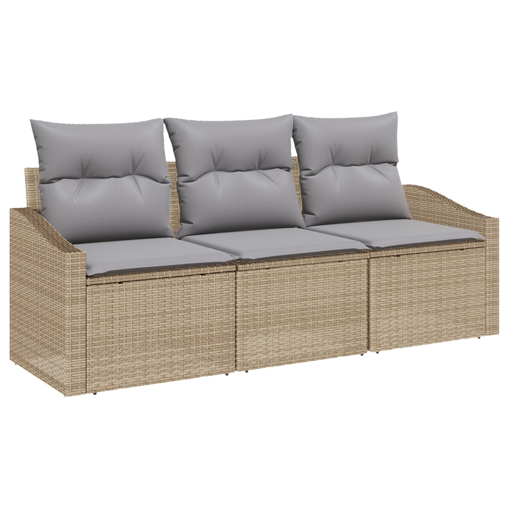 Set de canapé de jardin de 3 pièces avec coussins beige rotin synthétique