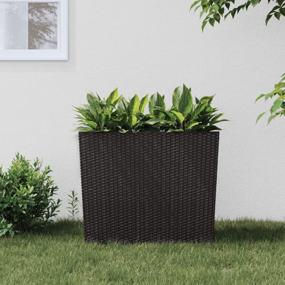 Jardinière aspect rotin avec bac amovible pour plantation facile 58x18x50 cm marron