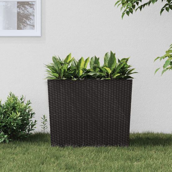 Jardinière aspect rotin avec bac amovible pour plantation facile 58x18x50 cm marron