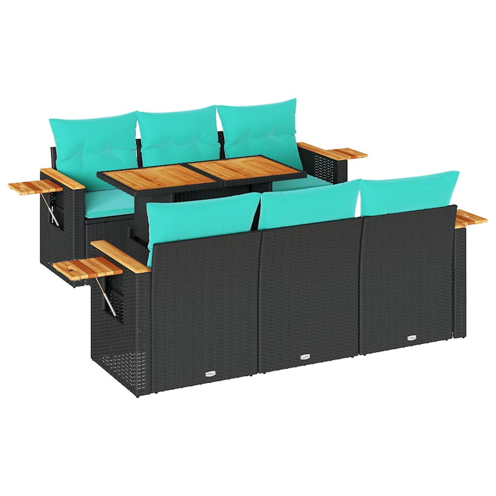 Salon de jardin 7 pcs avec coussins noir résine tressée