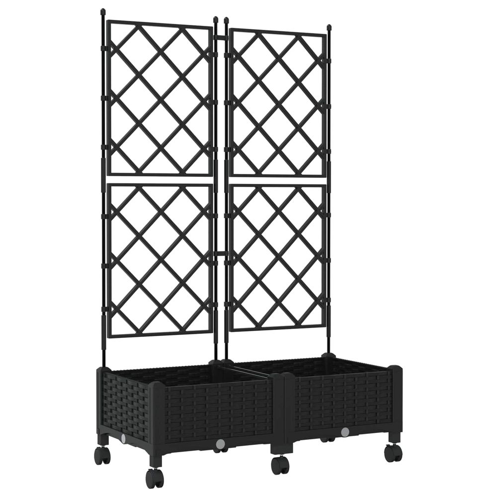 Bac de jardin avec treillis et roues 2 pc noir pp