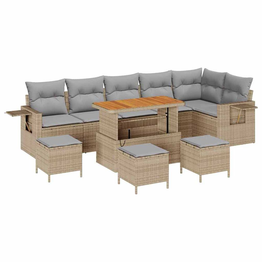 Ensemble de canapé de jardin 10 pc beige polyrotin