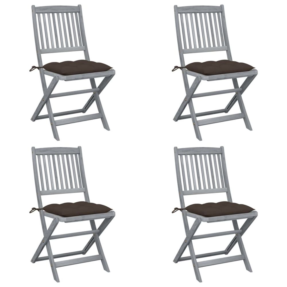 Chaises pliantes 4 pièces avec coussins en bois d'acacia massif