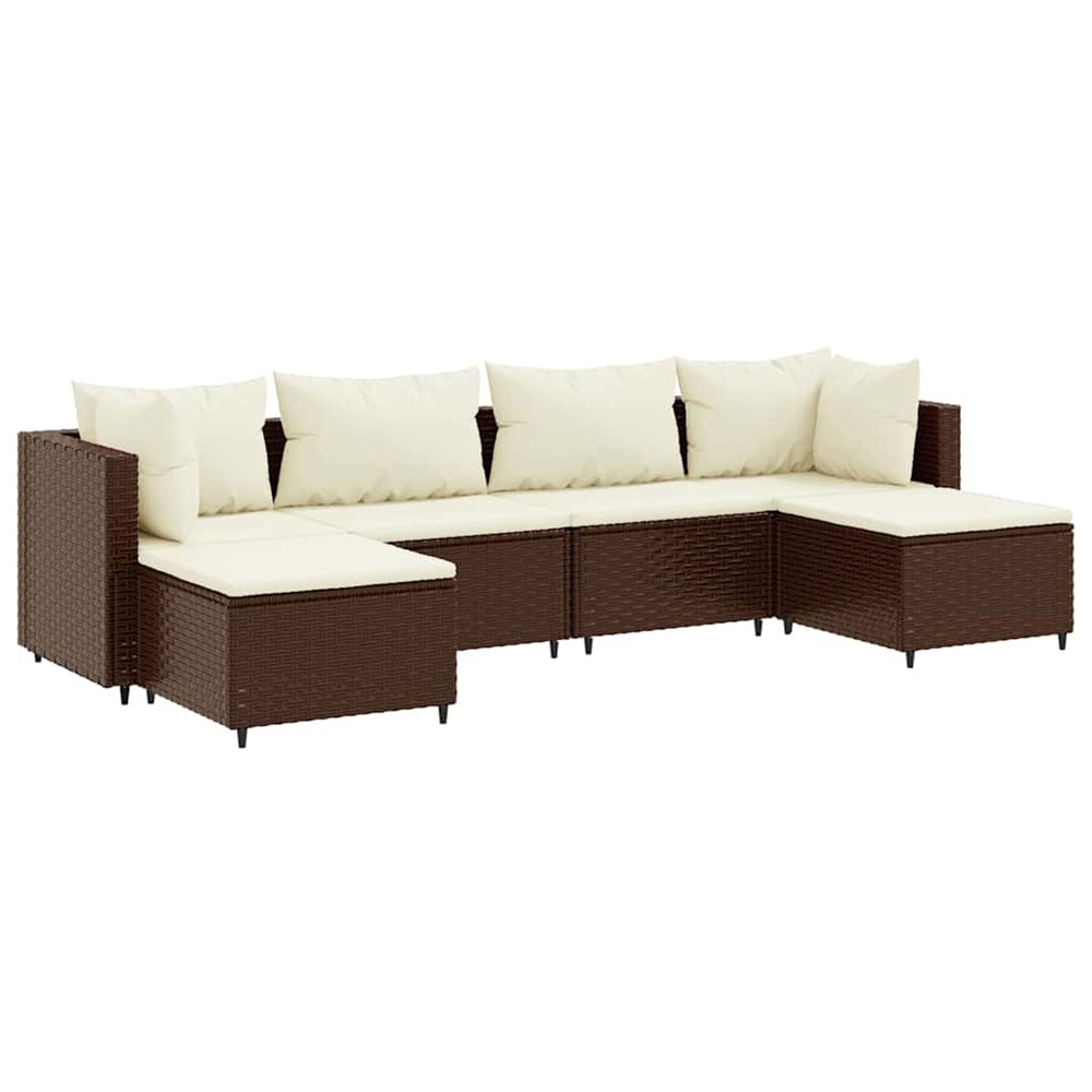 Salon de jardin 6 pcs avec coussins marron résine tressée
