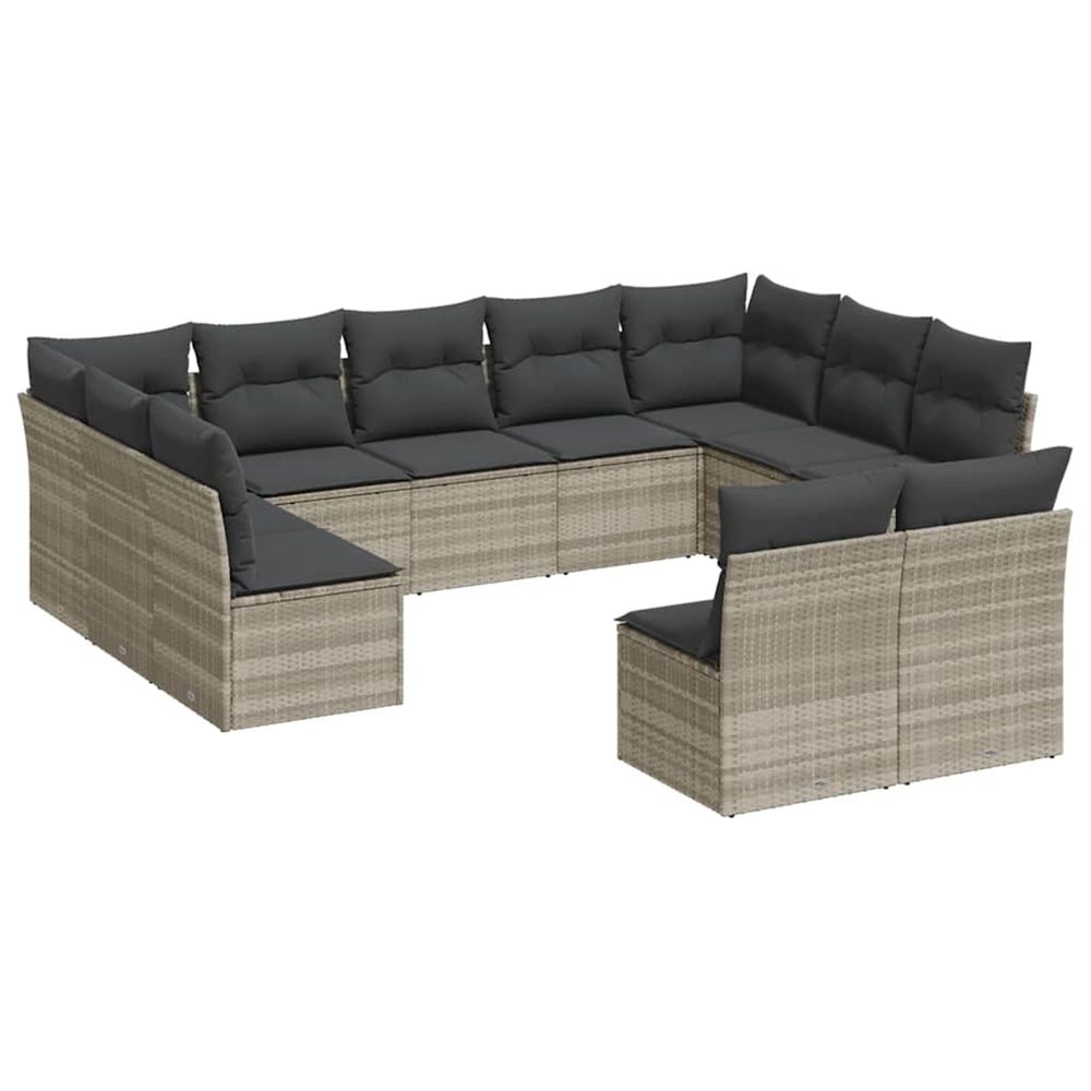 Salon de jardin 11 pcs avec coussins gris clair résine tressée