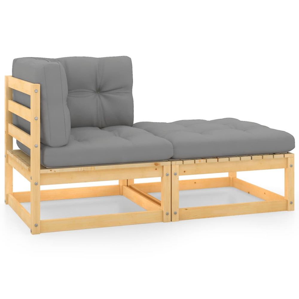 Salon de jardin 2 pcs avec coussins bois de pin massif