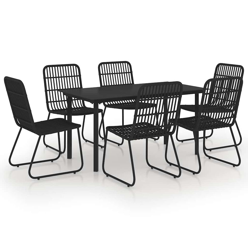 Ensemble à manger d'extérieur 7 pcs résine tressée et verre