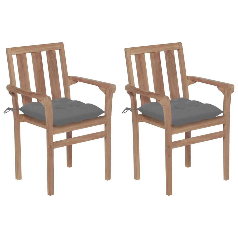 Chaises de jardin lot de 2 et coussins gris bois de teck massif