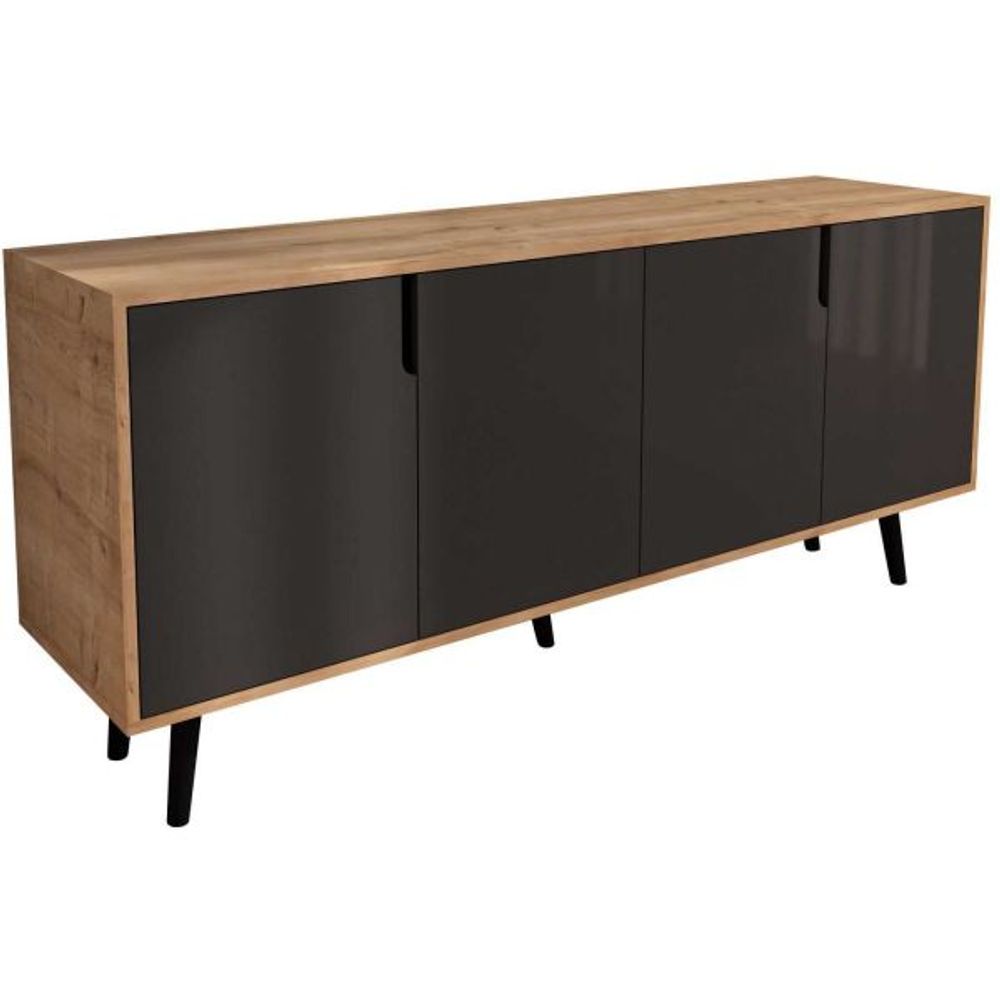 Buffet 4 portes en aggloméré latina modern anthracite et chêne