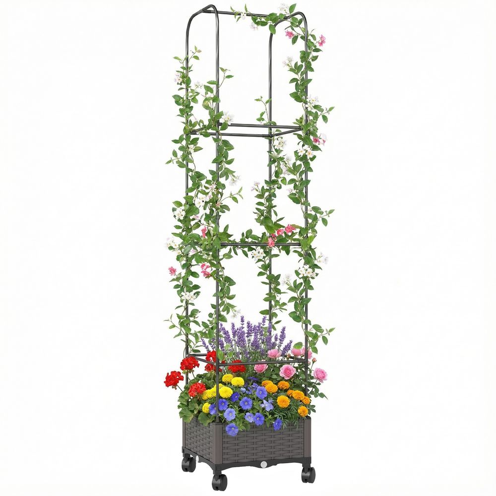 Jardinière sur roulettes avec treillis balcon terrasse auto-irrigation 40x185 cm noir