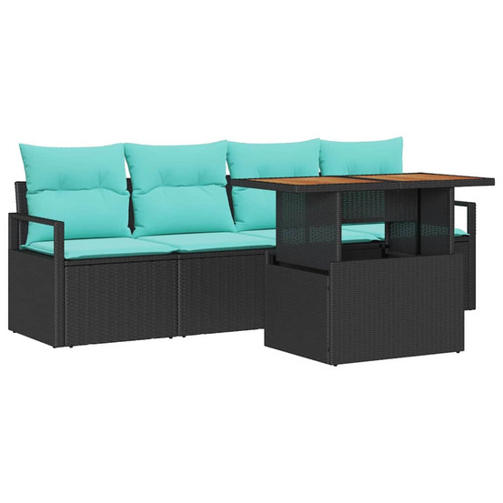 Ensemble de canapé de jardin avec coussin 5 pcs noir et bleu