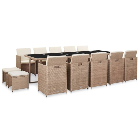 Salon de jardin meuble d'extérieur ensemble de mobilier avec coussins 15 pièces résine tressée beige