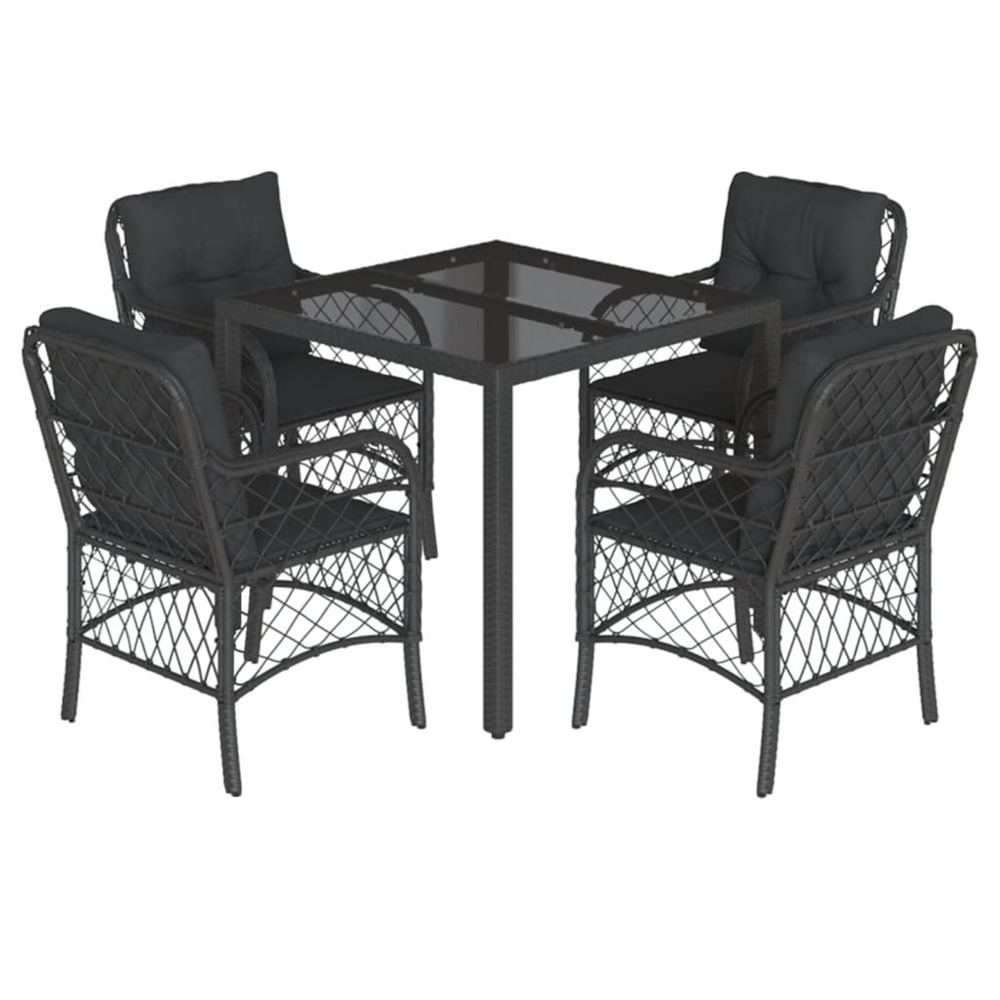Ensemble à manger de jardin coussins 5pcs noir résine tressée
