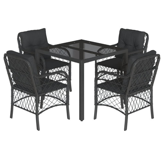 Ensemble à manger de jardin coussins 5pcs noir résine tressée
