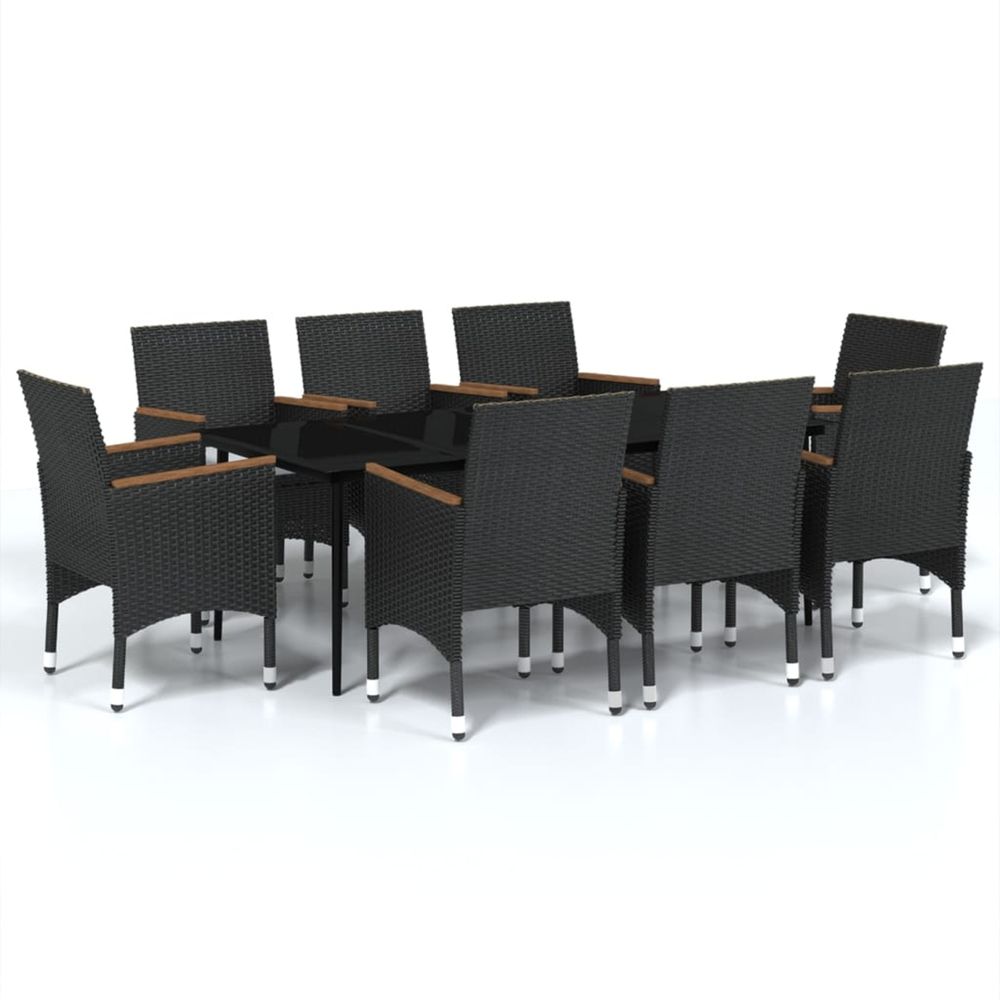 Ensemble à manger de jardin avec coussins 9 pcs noir