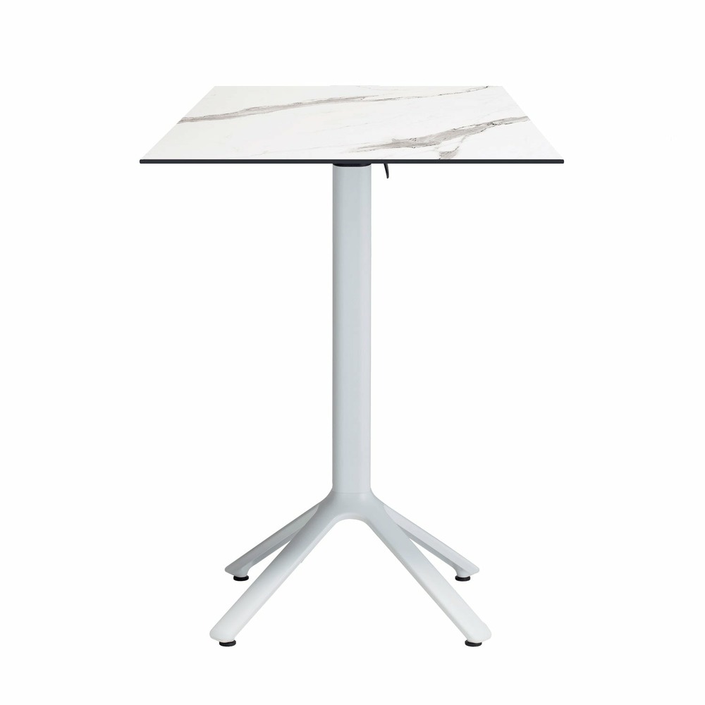 Restootab - table haute pliable nemo blanche pour extérieur marbre blanc 60x60