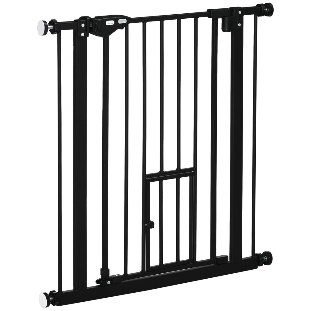 Barrière de sécurité extensible chien acier avec chatière pour porte 74-80 cm noir