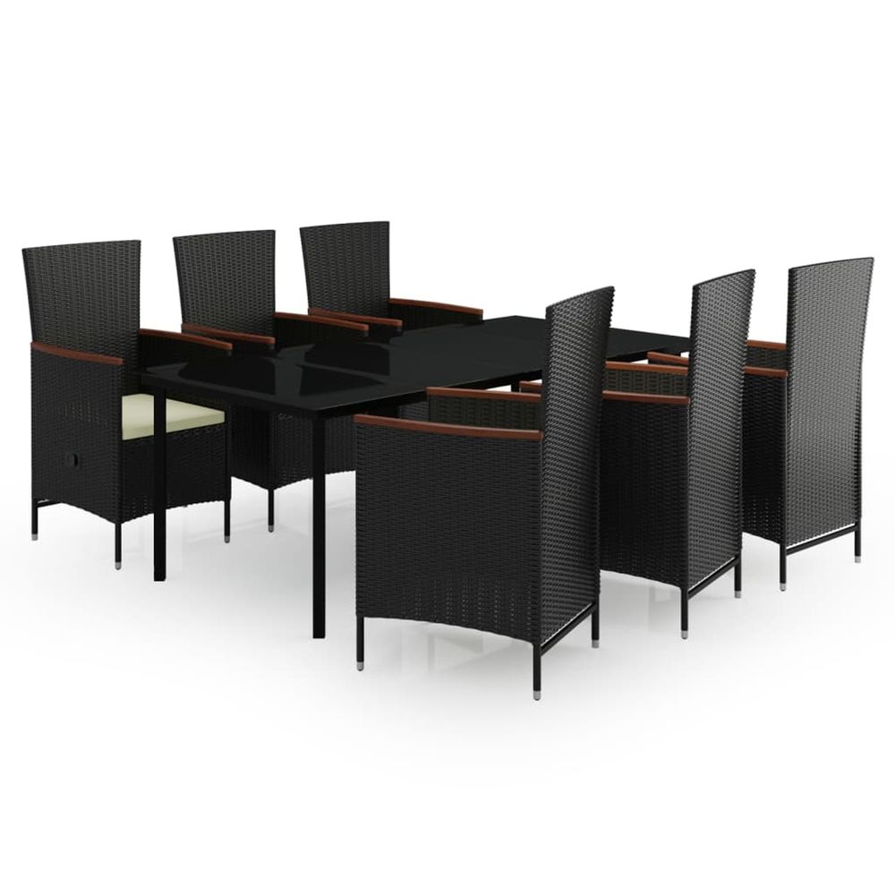 Ensemble à manger de jardin avec coussins 7 pcs noir