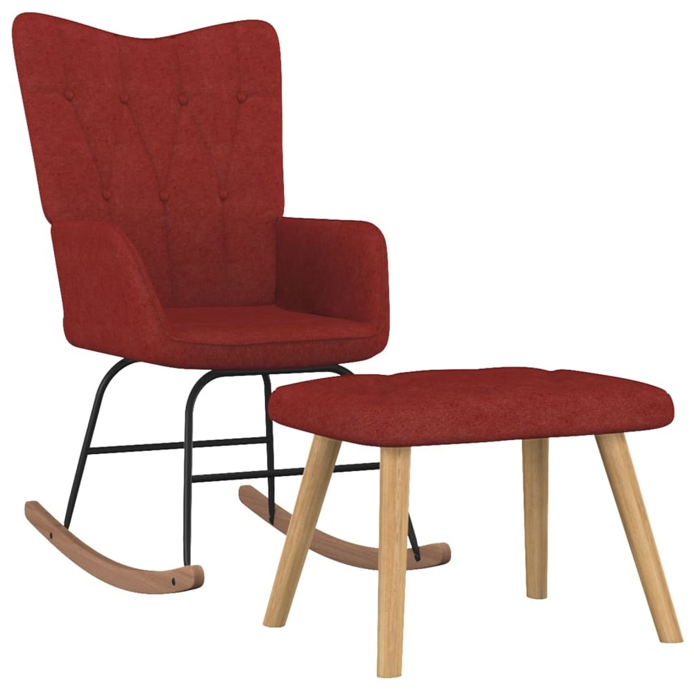 Chaise à bascule avec tabouret rouge bordeaux tissu