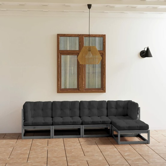 Salon de jardin 5 pcs avec coussins bois de pin massif