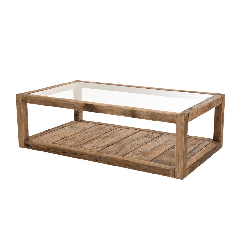Table basse 1 plateau verre 1 plateau bois en pin recyclé l140