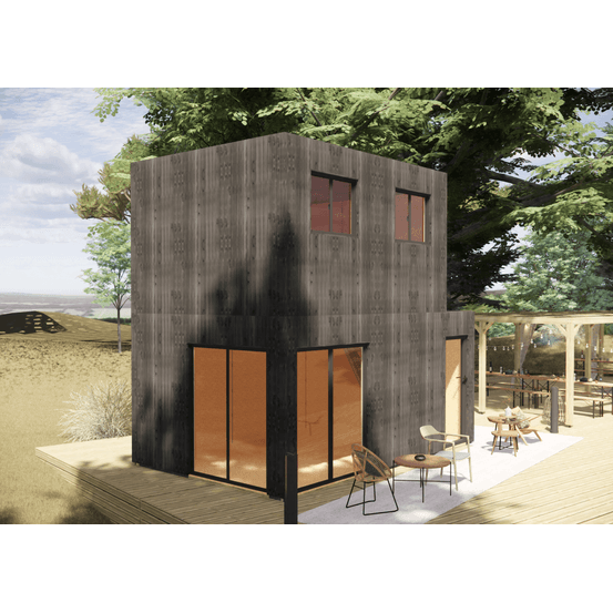 Studio de jardin re2020 en bois 5,5 x 3,5 x 2,7 m / isolation re2020 avec mezzanine et terrasse / menuiseries alu k-line