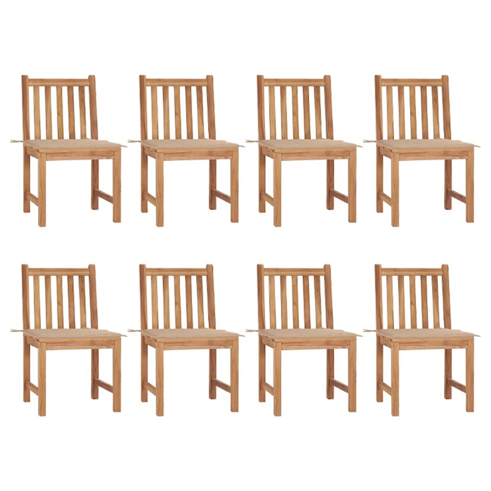 Chaises de jardin lot de 8 avec coussins bois de teck massif