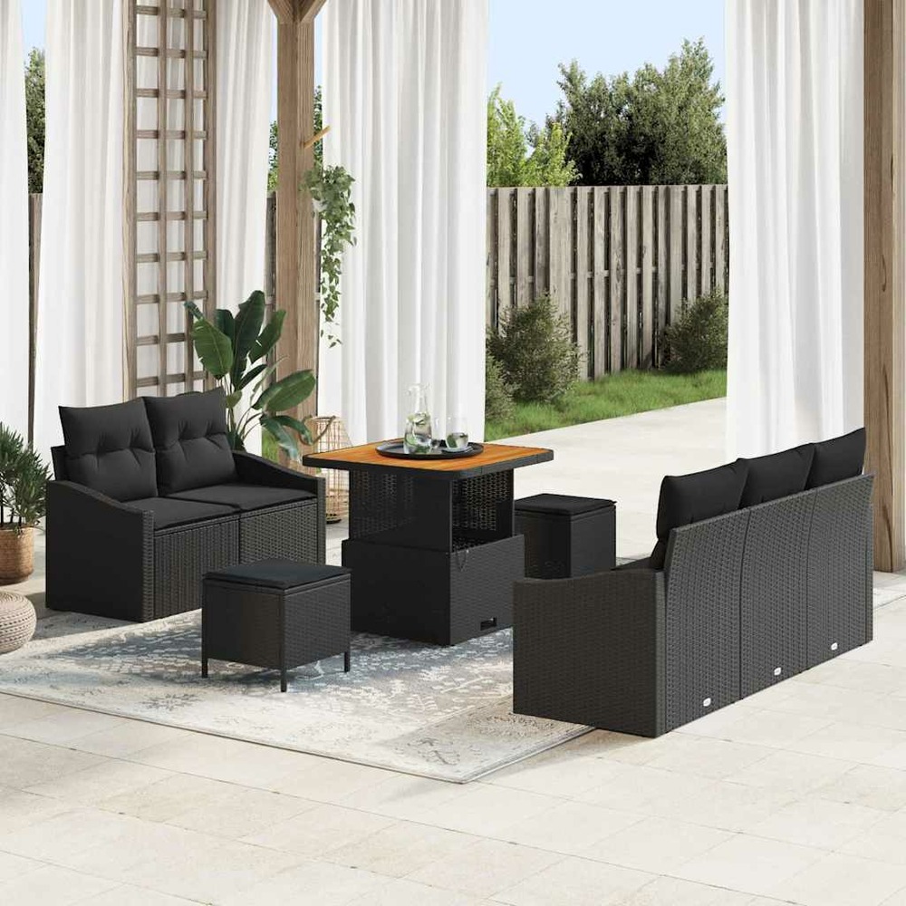 Ensemble de canapé de jardin avec coussin 8 pcs noir polyrotin