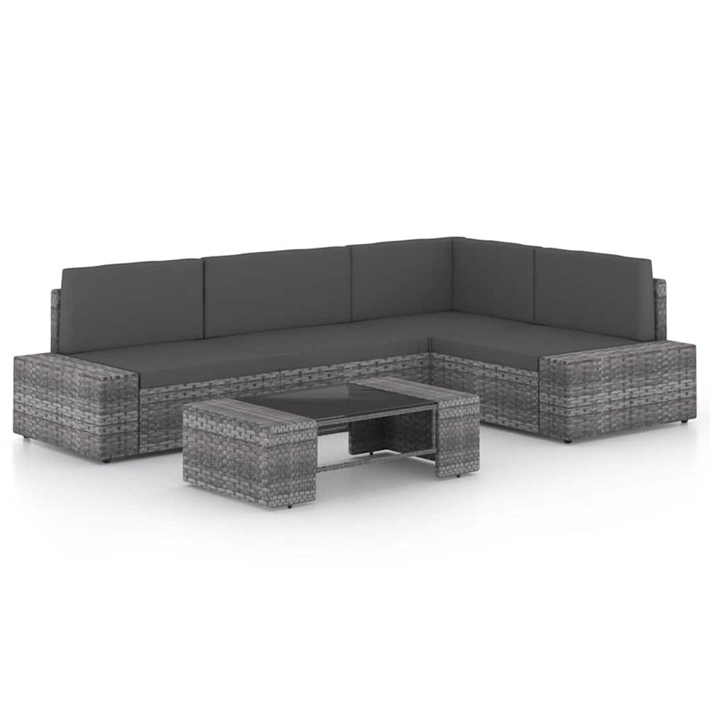 Salon de jardin 5 pcs avec coussins gris résine tressée