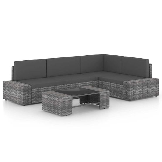 Salon de jardin 5 pcs avec coussins gris résine tressée