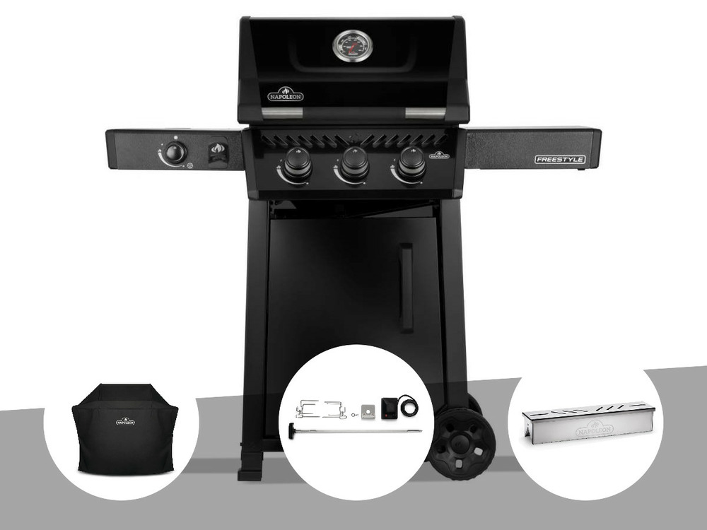Barbecue gaz freestyle 365 noir 3 brûleurs et 1 réchaud latéral + housse de prot