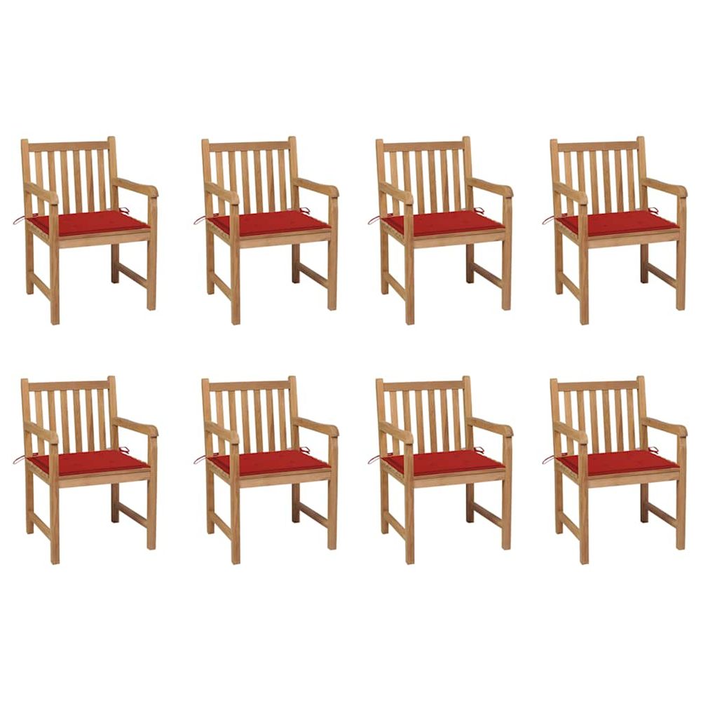 Chaises de jardin lot de 8 avec coussins rouge bois teck massif
