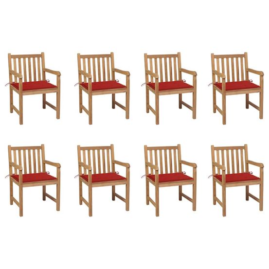 Chaises de jardin lot de 8 avec coussins rouge bois teck massif