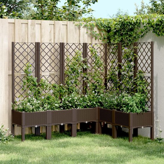 Jardinière d'angle avec treillis pp aspect rotin potager marron 160x120cm