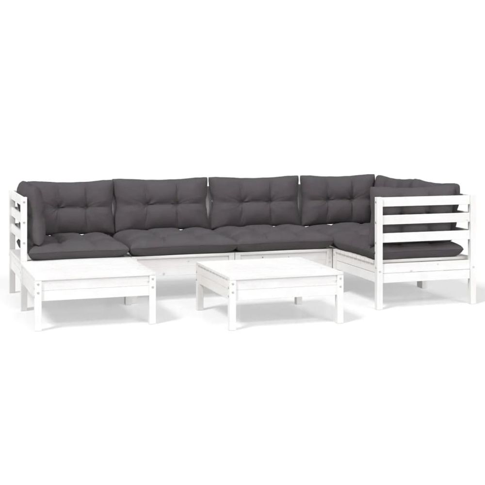 Salon de jardin 7 pcs avec coussins blanc bois de pin massif