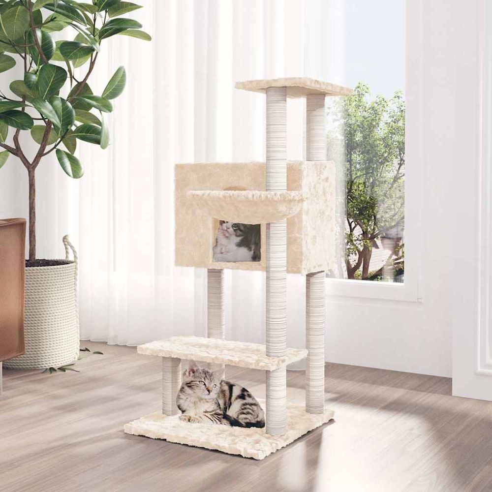 Arbre à chat avec niche panier et plateformes en sisal pour intérieur crème 108.5 cm