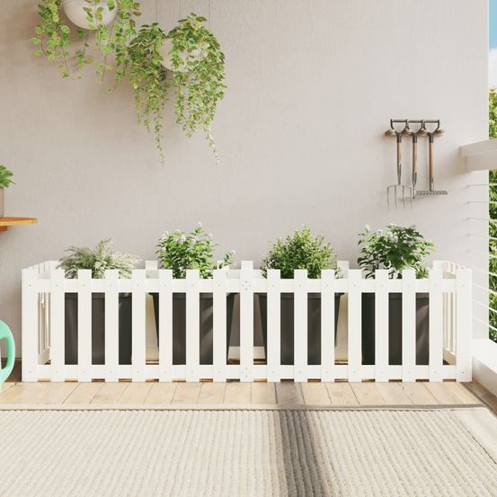 Carré potager design clôture pin massif pour jardin 200x50x50cm blanc
