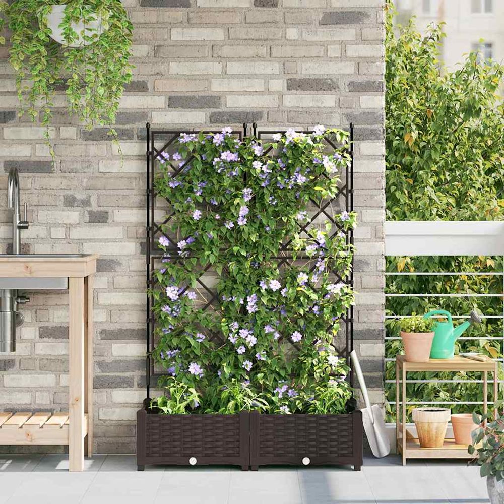Lot de 2 bacs à fleurs treillis en pp pour extérieur marron 80x40x126 cm
