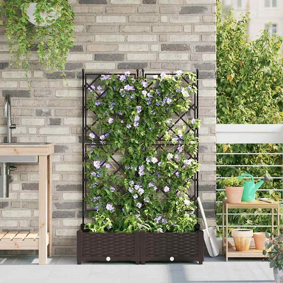 Lot de 2 bacs à fleurs treillis en pp pour extérieur marron 80x40x126 cm
