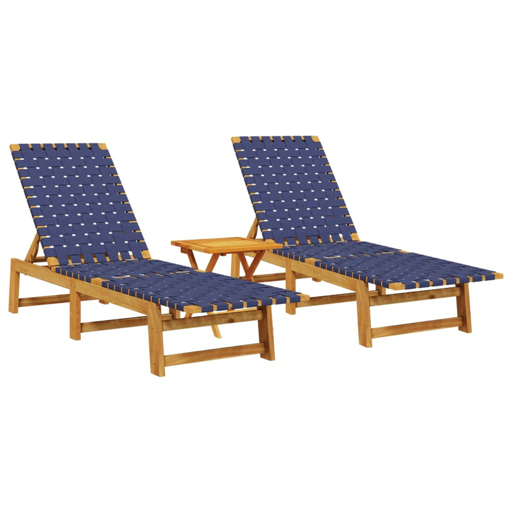 Chaises longues lot de 2 et table bleu foncé bois massif acacia