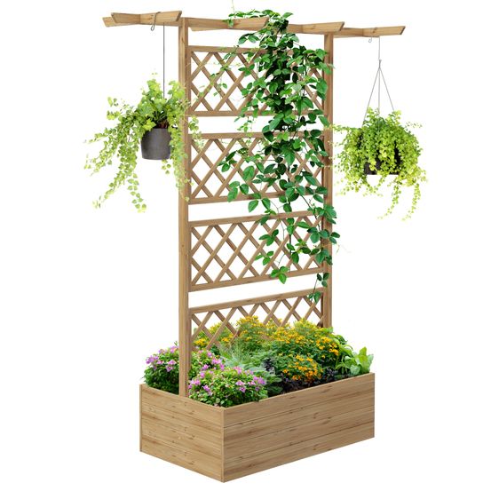 Potager surélevé treillis pergola bois sapin extérieur 160x55x183cm naturel