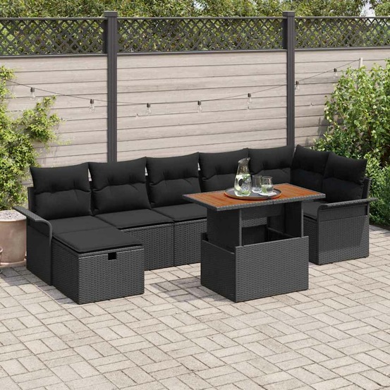 Ensemble de canapé de jardin avec coussin 8 pcs noir polyrotin