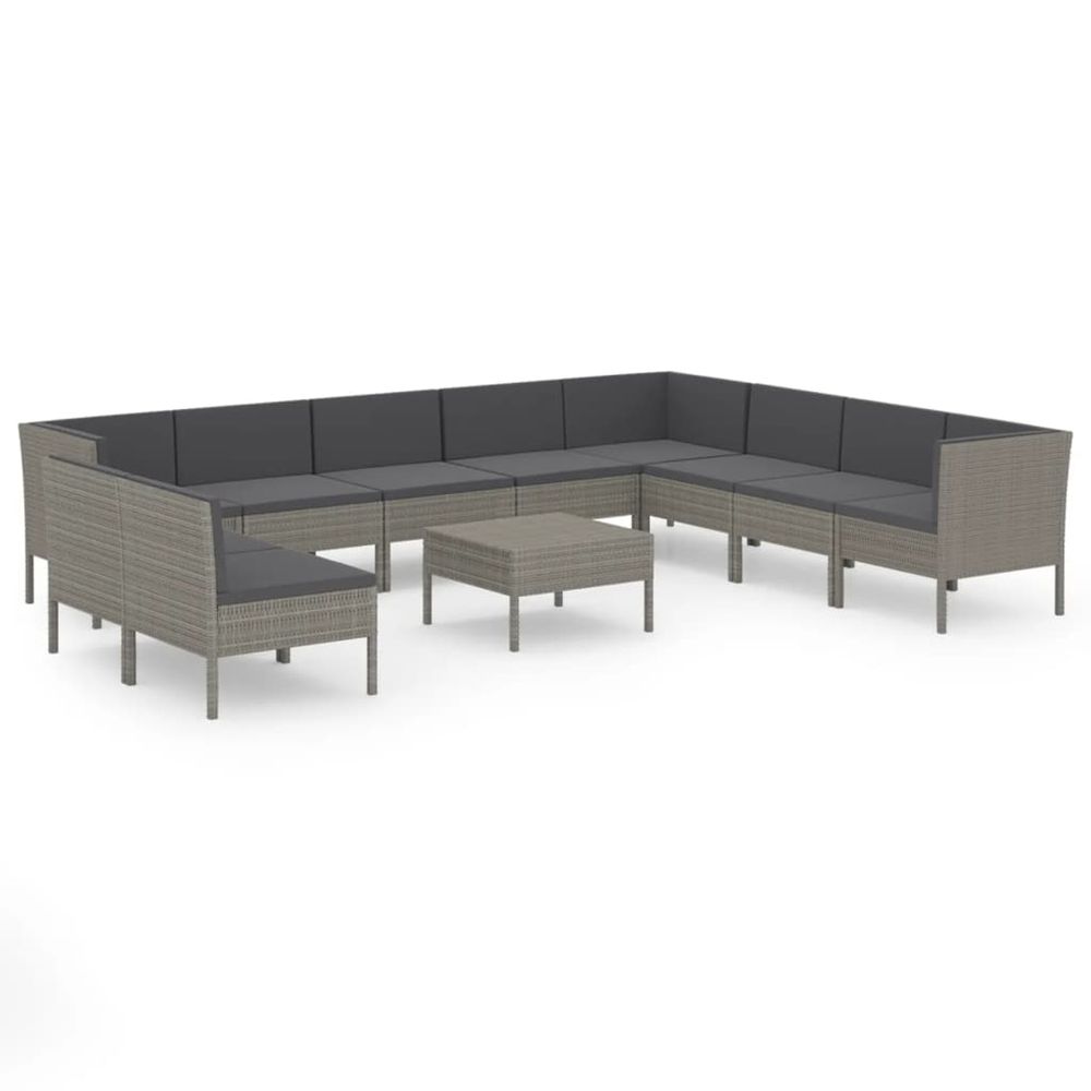 Salon de jardin 11 pcs avec coussins résine tressée gris